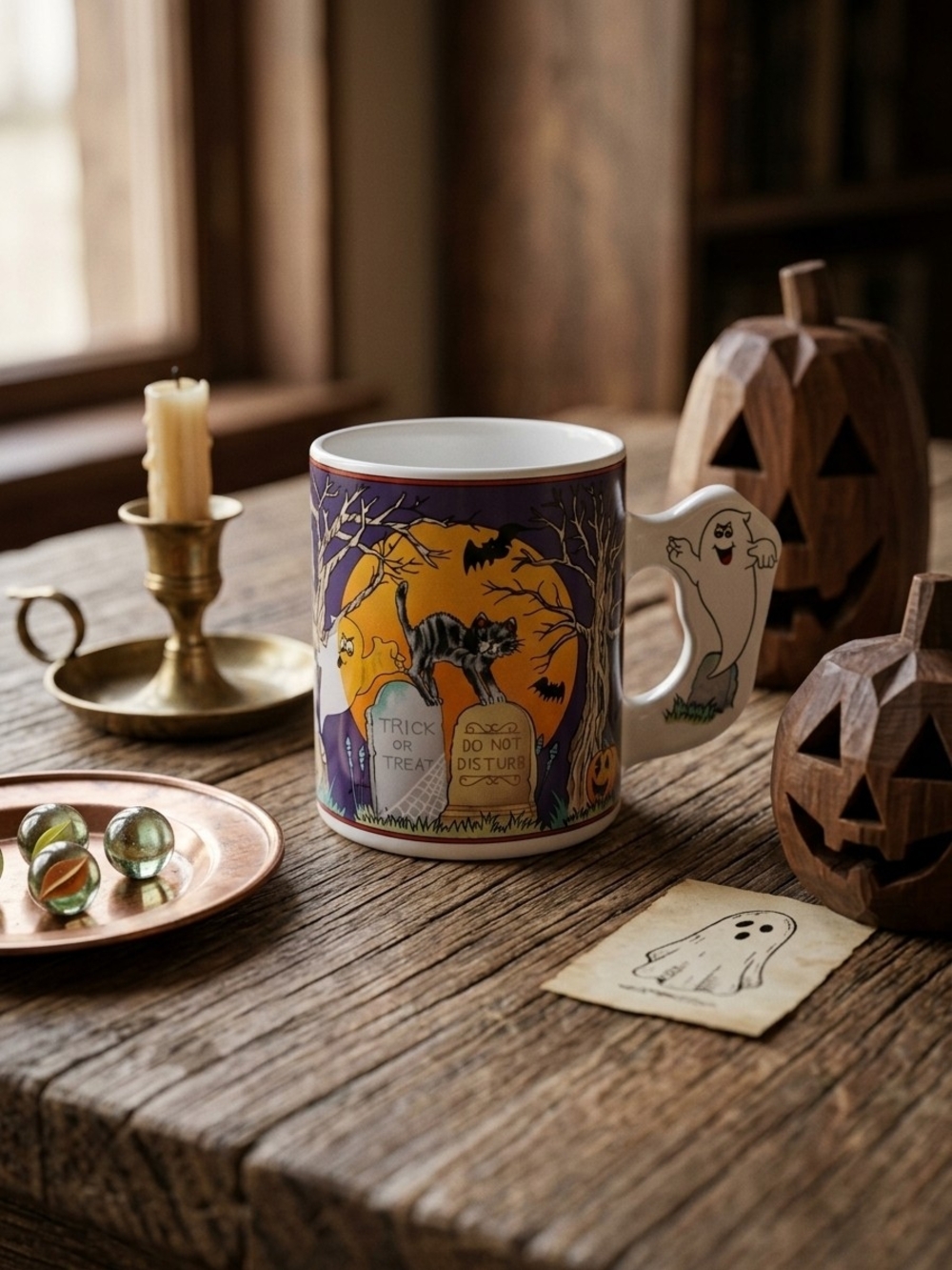 Vintage Halloween Ghost Handle Ceramic Mug/Ghost Mug